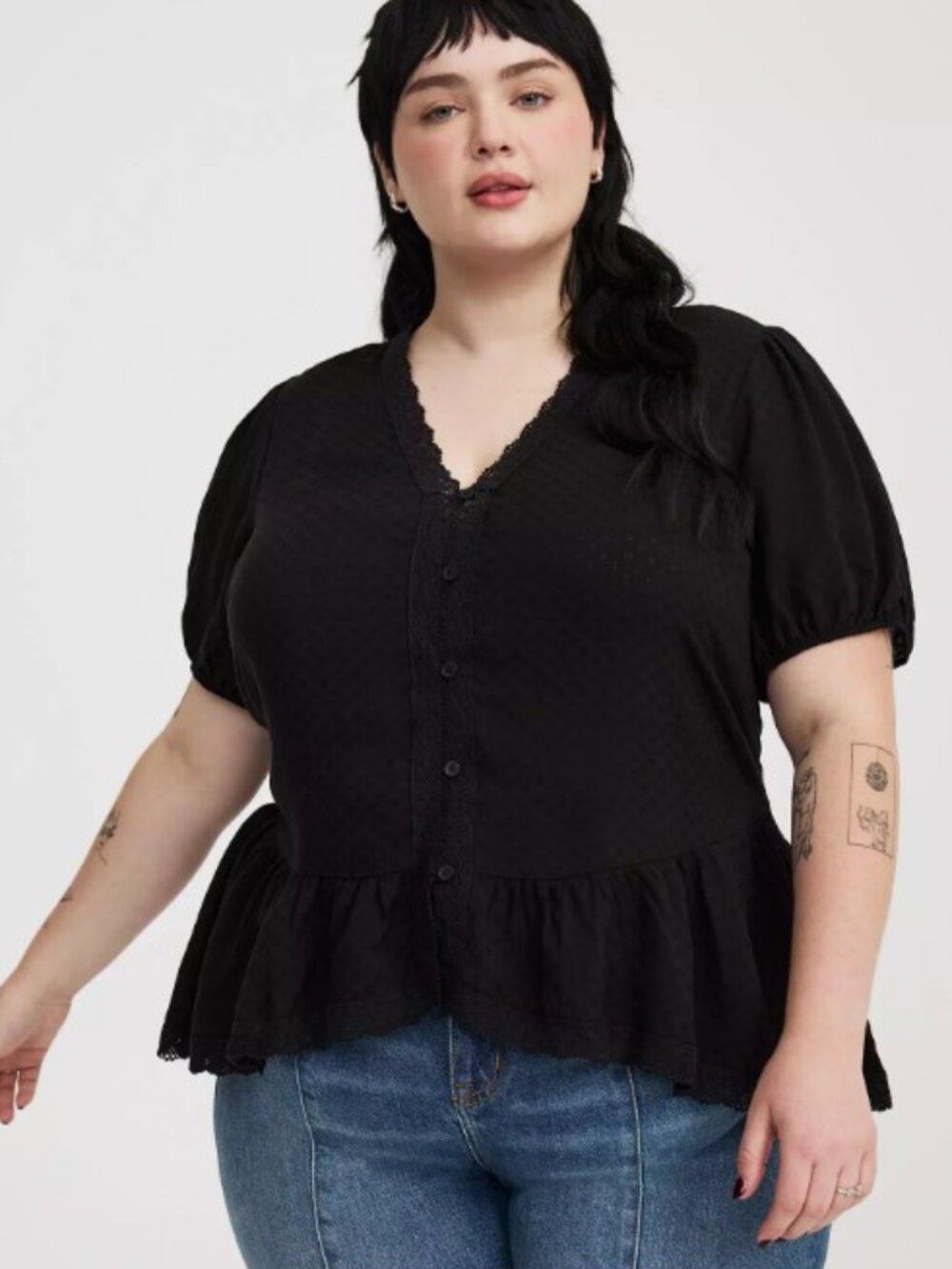 Torrid Peplum Lace Button-Down Blouse